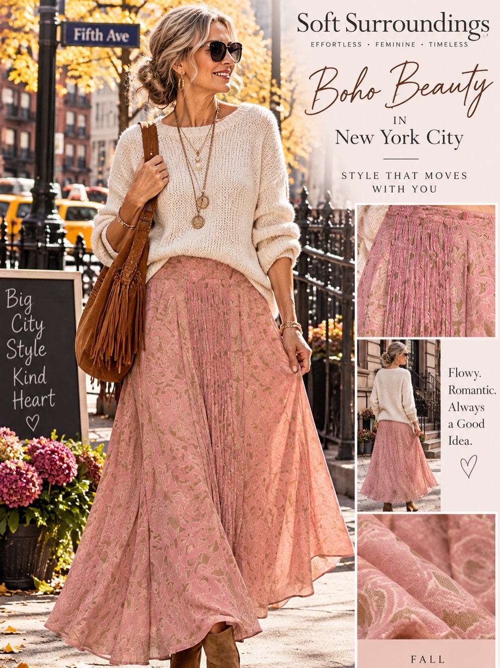 Soft Surroundings Boho Maxi Skirt Pink Paisley Smocked Waist Pleated Front M/TL